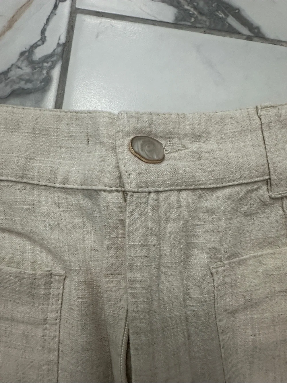 Zara Beige Cropped Wide-Leg Linen Blend Pants